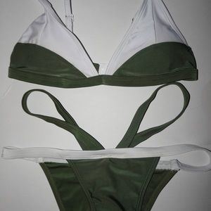 Green and white bikini set